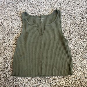 American Eagle Outfitters Olive Cropped Ribbed V-Notch Tank